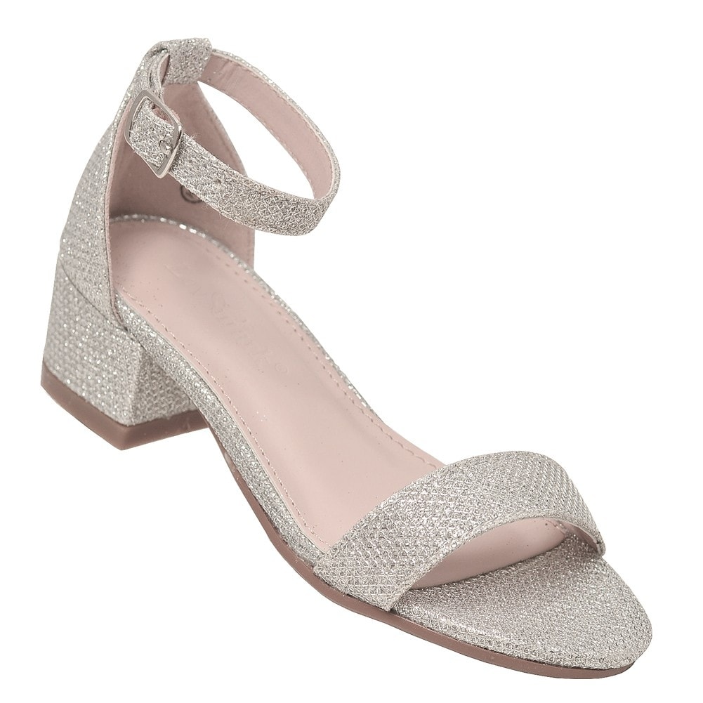 silver low block heel sandals
