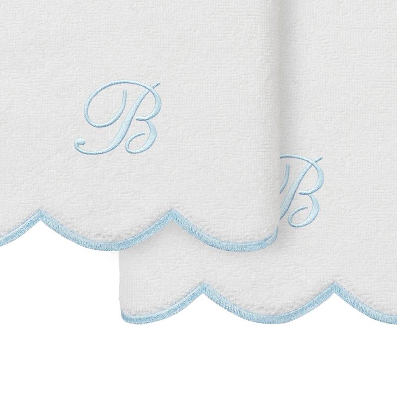 Authentic Hotel and Spa 100% Turkish Cotton Blue ADORNIA Scallop Personalized 2 Piece Hand Towel Set - 2 Hand Towels