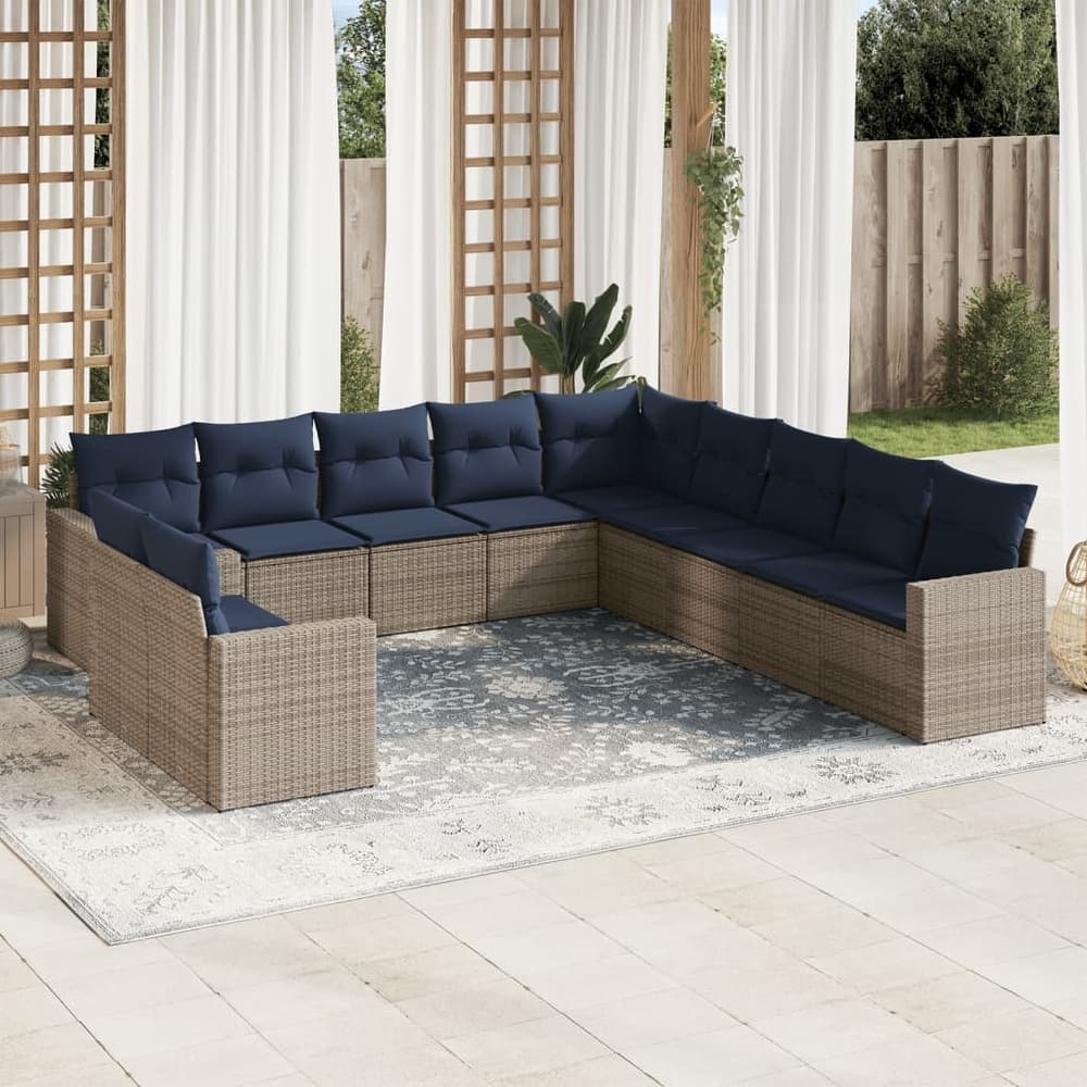 vidaXL Patio Sofa Set with Cushions Outdoor Conversation Furniture Poly Rattan