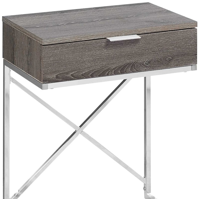 Modern 24-Inch End Table with Drawer with Wood Surface and Metal Base Side Table for Sofa or Bedside