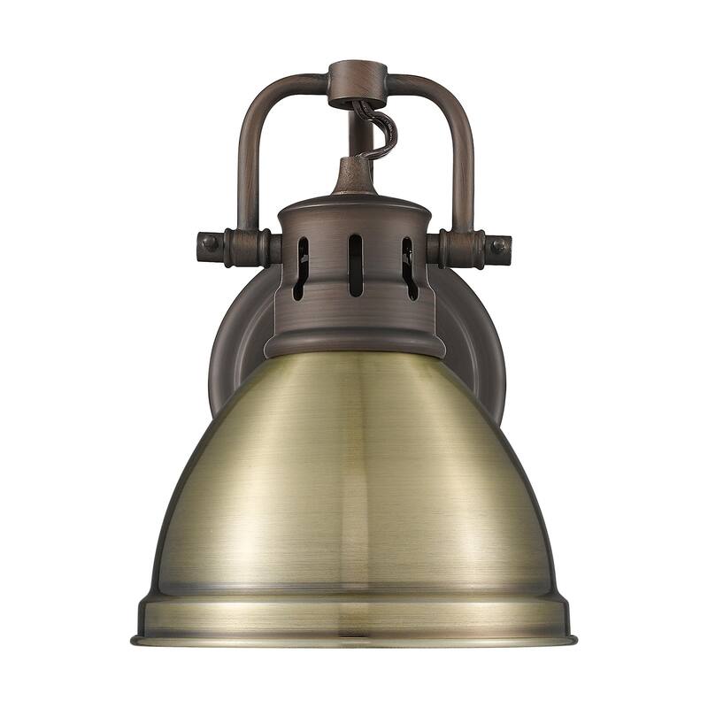 Yep by Golden Lighting Duncan 1-light Vanity in Rubbed Bronze and Aged Brass shade