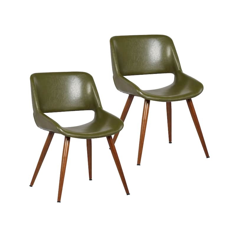 Porthos Home Shane Faux Leather Mid-Century Dining Chair with Metal Legs, Set of 2 - Green