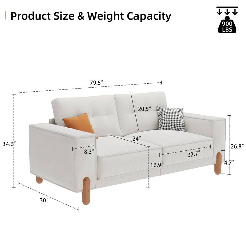 Modern Upholstered Sofa Tufted Couch with Square Arm