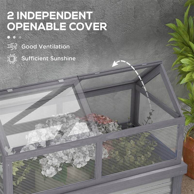 Grey Fir Wood Galvanized Steel Polycarbonate Mini Greenhouse with Roof