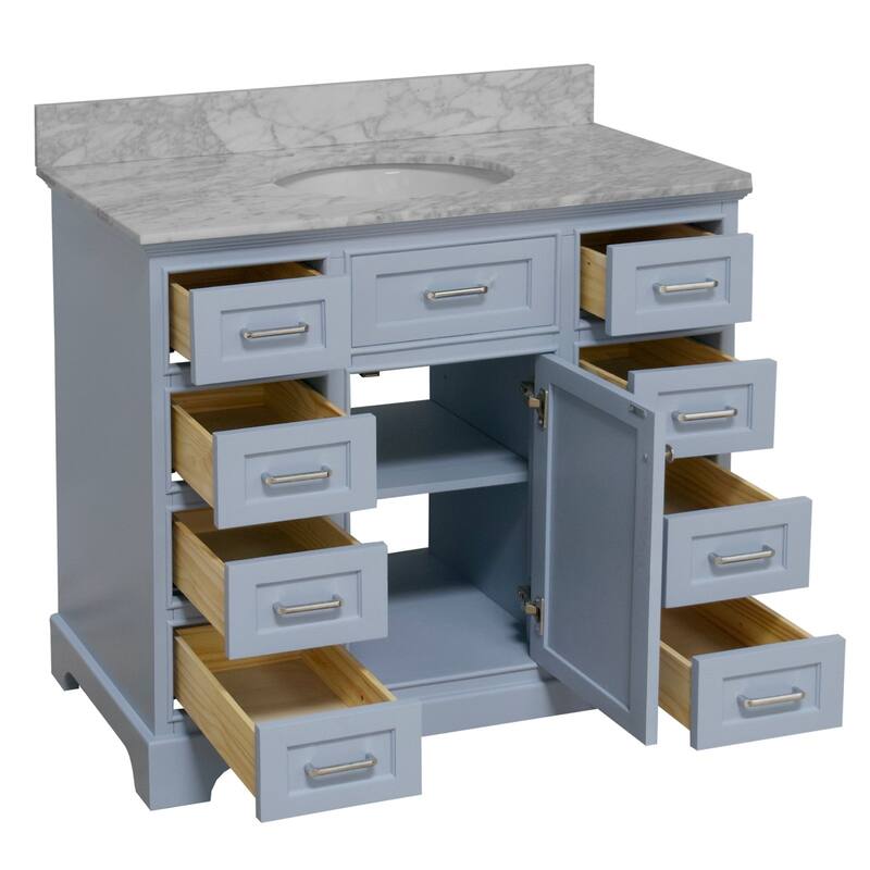 KitchenBathCollection Aria 42" Bathroom Vanity with Carrara Marble Top