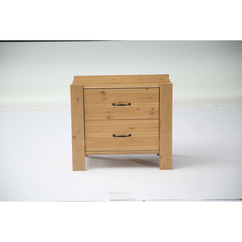 2 Drawer Solid Wood Nightstand Bedside Table with Storage - Natural-1PC