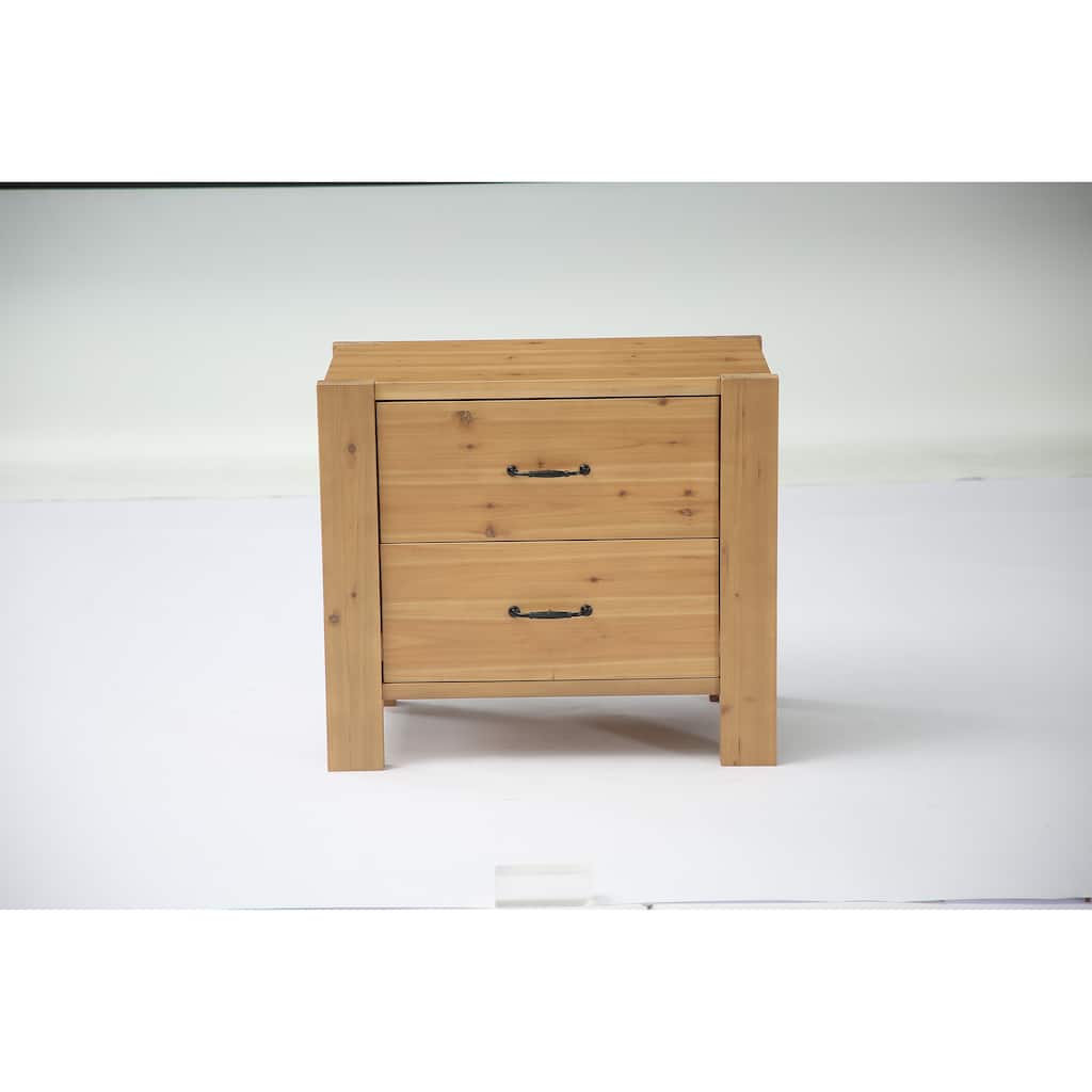 2 Drawer Solid Wood Nightstand Bedside Table with Storage