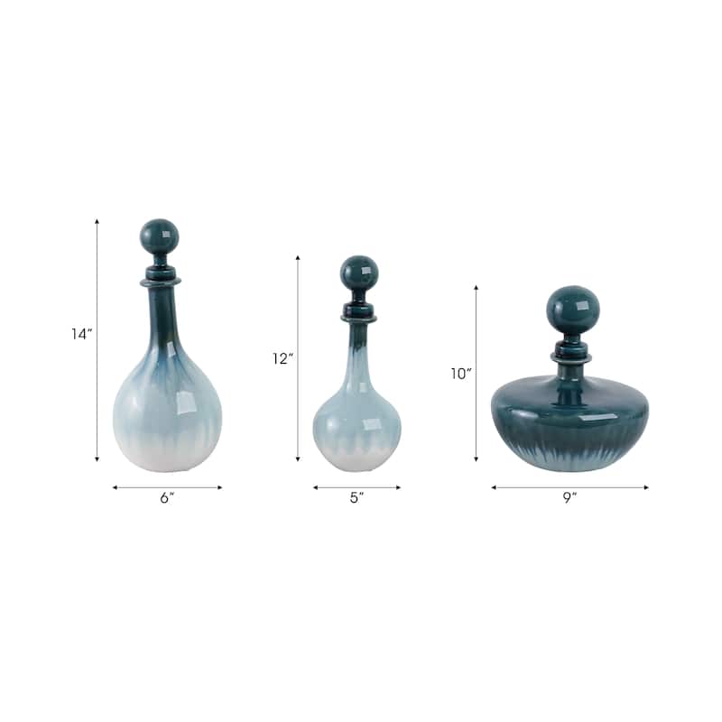 Stoneware Decorative Vase Coastal Style (Set of 3) - 14/12/10" Blue
