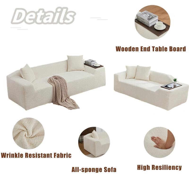 5-Seat Boucle Cloud Sofa Set (3+2) with End Tables & 4 Pillows