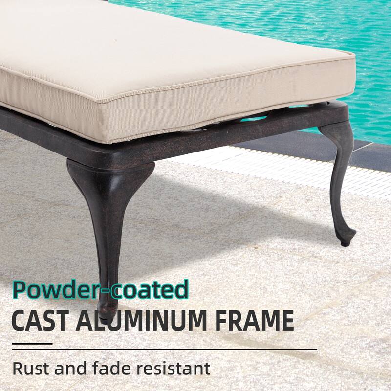 Aluminum Reclining Outdoor Chaise Lounge with Wheels and Cushions (Set Of 2)