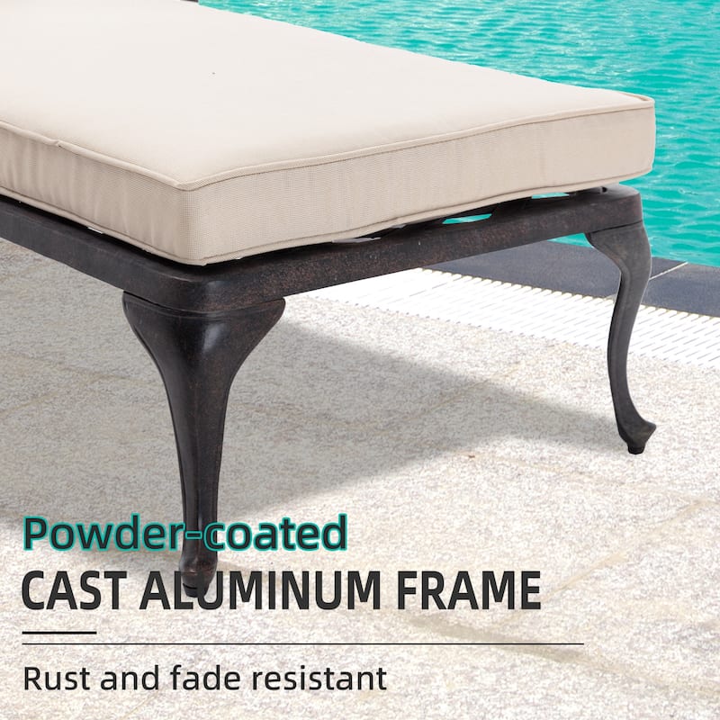 Aluminum Reclining Outdoor Chaise Lounge with Wheels and Cushions