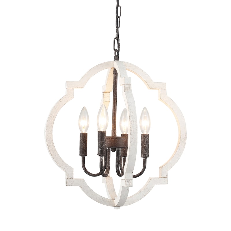 4-Light W16.34" x H78.74" Wooden Lantern Rustic Chandeliers for Dining Room