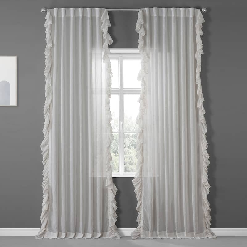 Exclusive Fabrics Faux Linen Ruffle Sheer Curtain (1 Panel) - 50 X 84 - Gardenia
