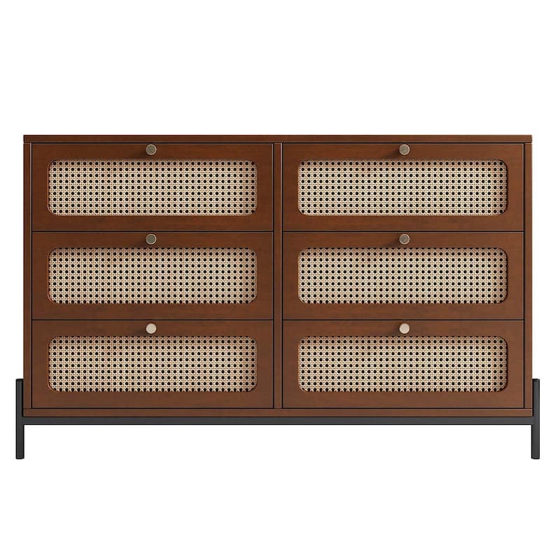 Farmhouse Rattan Dresser with 6 Drawers for bedroom