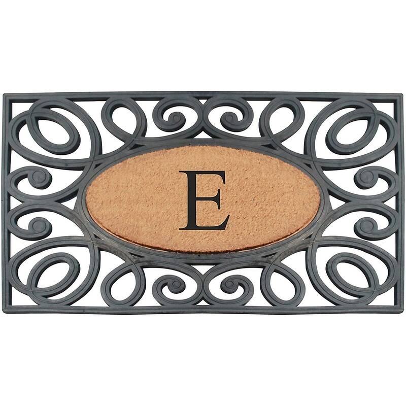 A1HC Rubber and Coir Elegant Circles Monogrammed Double Door Doormat 23"X38" - 23"X38" Black - E