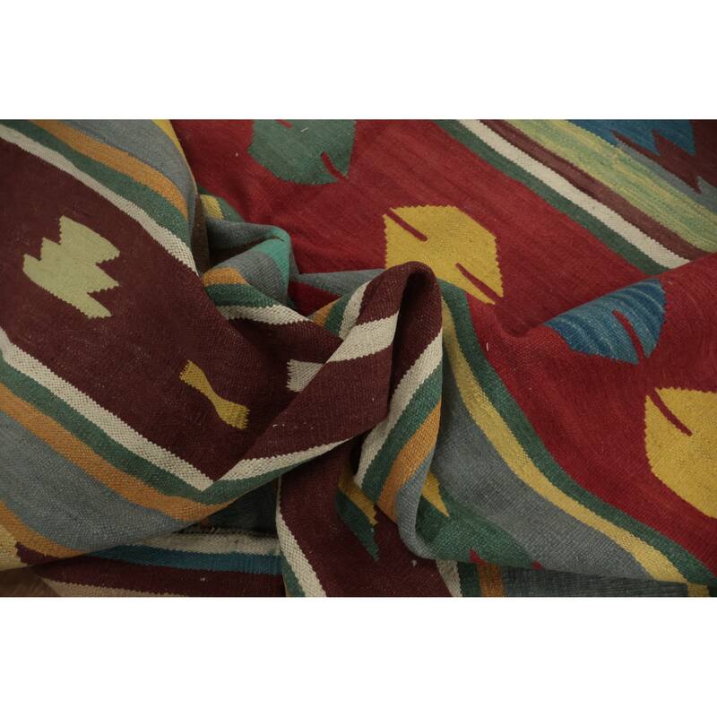 Hand Woven Oriental 100% Wool Carpet Southwestern Tribal Multi-Colored Kilim Area Rug - 13' 2'' X 9' 7''