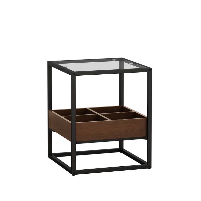 Glass Coffee Table with storage shelf and metal table legs