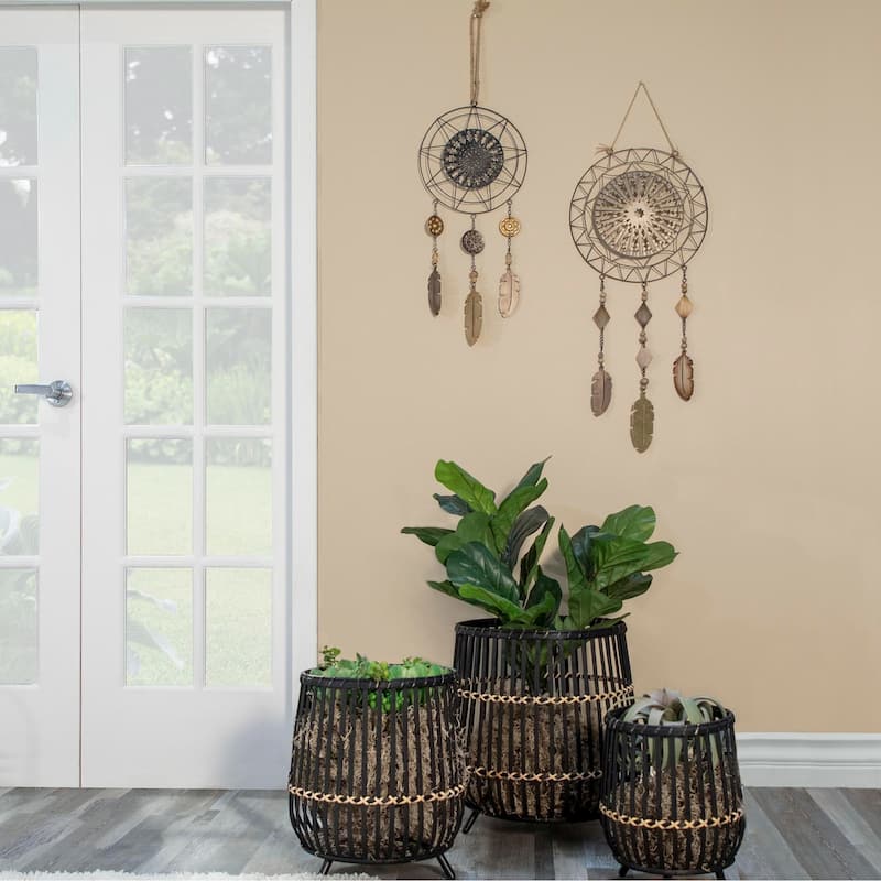 10/14/17" Bamboo Footed Planters,Set of 3