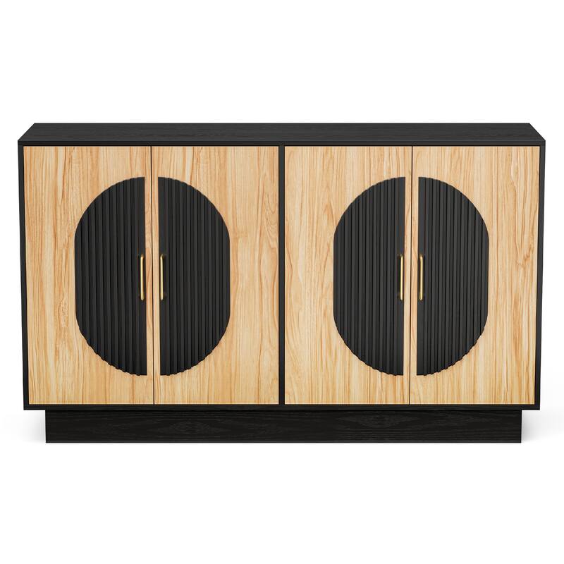 Sideboard Fluted Buffet Cabinet with Storage Adjustable Shelves - Gold Walnut  Full Size 