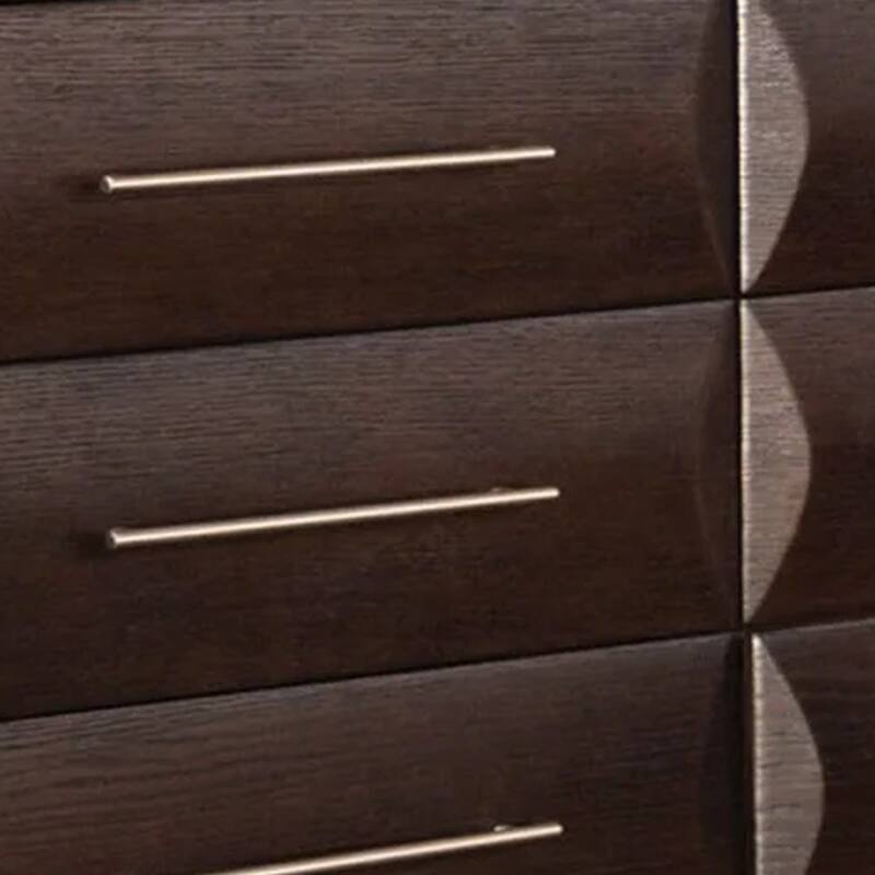 Nitz 6 Drawer Wide Dresser, Espresso Brown Solid Wood, Rose Gold Handles