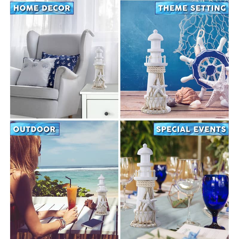 CoTa Global White Lighthouse Decor with Starfish - 8.75 Inches - 8.75 Inches