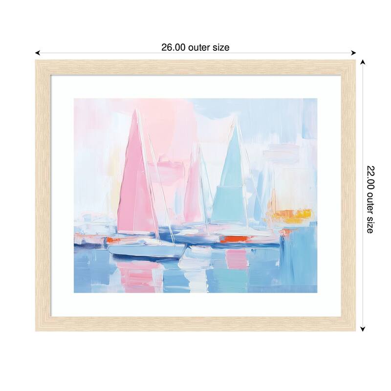 Kate and Laurel Framed Art Abstract Sailboat Harbor Landscape by The Creative Bunch Studio