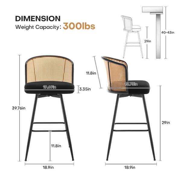 dimension image slide 7 of 13, 26"/29" Upholstered Swivel Bar Stool /Counter Stools Set of 2/3/4