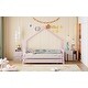 preview thumbnail 17 of 15, Pink Full Size Metal House Bed with Trundle & Roof