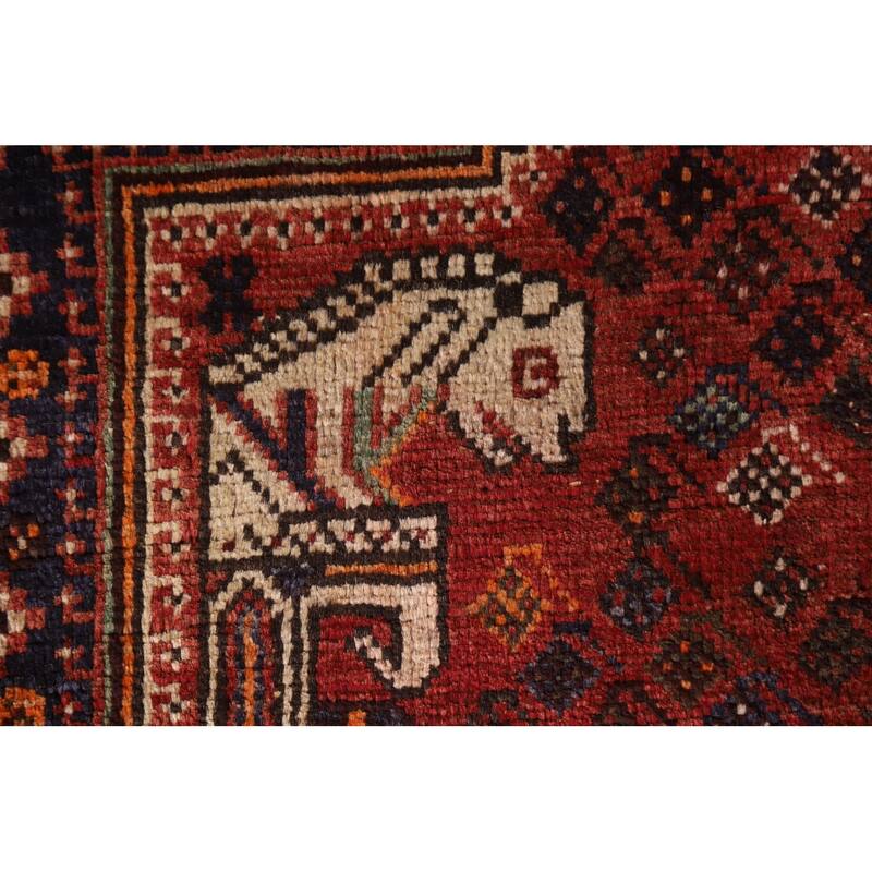 Red Shiraz Persian Vintage Area Rug Handmade Wool Carpet - 5'0"x 8'0"
