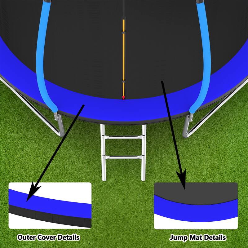 12FT Trampoline, Outdoor Trampolines for Kids and Adults, Recreational Trampoline with Enclosure Net Ladder