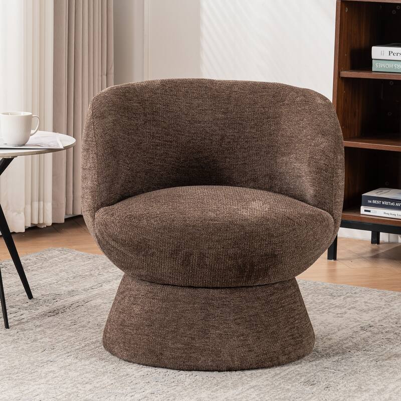 Set of1 Boucle Upholstered Modern Style Swivel Accent Chair - Dark Brown