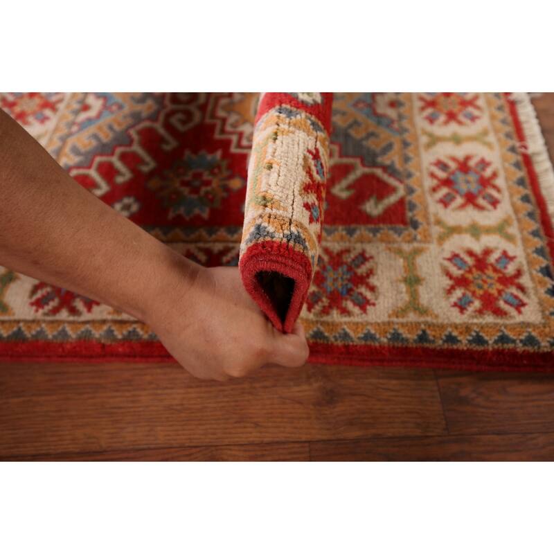 Geometric Kazak Oriental Accent Rug Hand-Knotted Wool Carpet - 2'1" x 2'11"