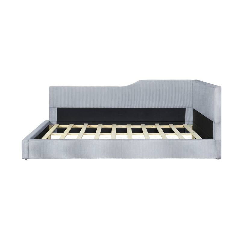 Full Size L-Shaped Upholstered Daybed with Corduroy Fabric, Modern Design, Spacious Seating, and Sturdy Construction