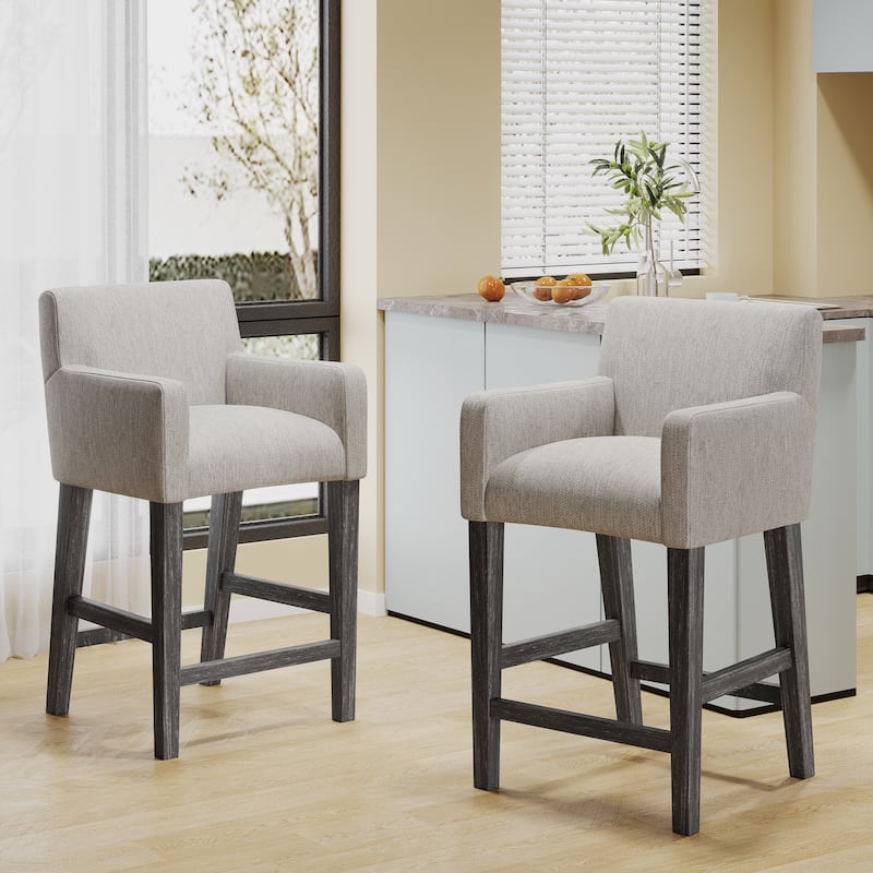 Armga Fabric Upholstered Wood 26 inch Counter Stools (Set of 2) by Christopher Knight Home - Light Gray