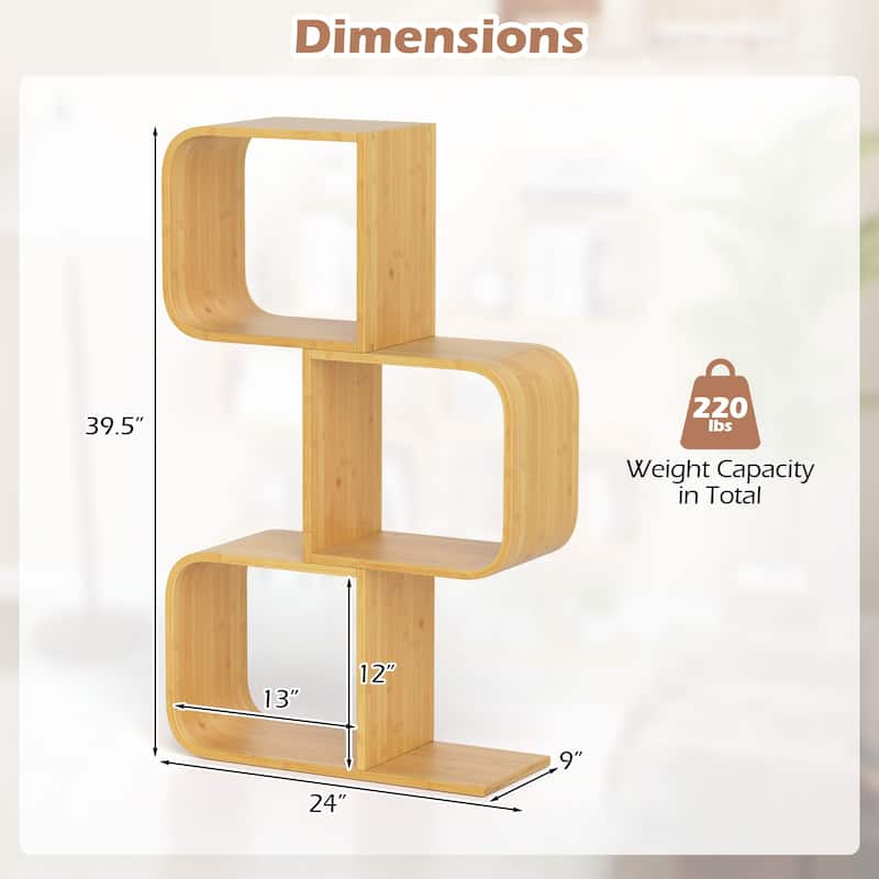 Costway 1/2 PCS 2 Tier S-Shaped Bookcase with 2 Open Cubes Geometric