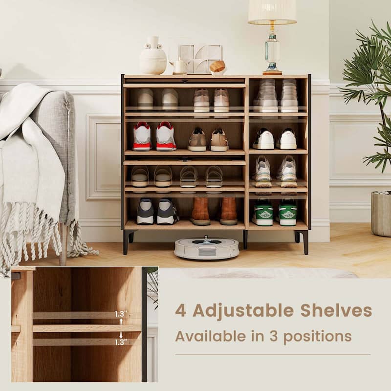 Freestanding Wood Shoe Cabinet Storage w/Flip & Slide Doors