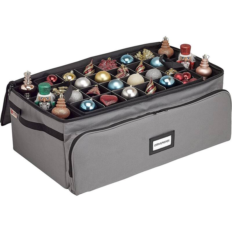 Premium Christmas Ornament Storage Box - Hold Up to 72 - 3 Inch Ornaments, + 8 Side Slots for Figurines, Nutcrackers, etc.