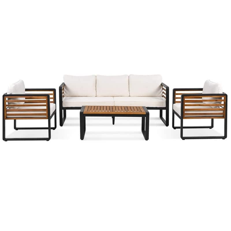 5-Person Outdoor Conversation Set with Removable Cushions and Stylish Metal Frame and Acacia Wood