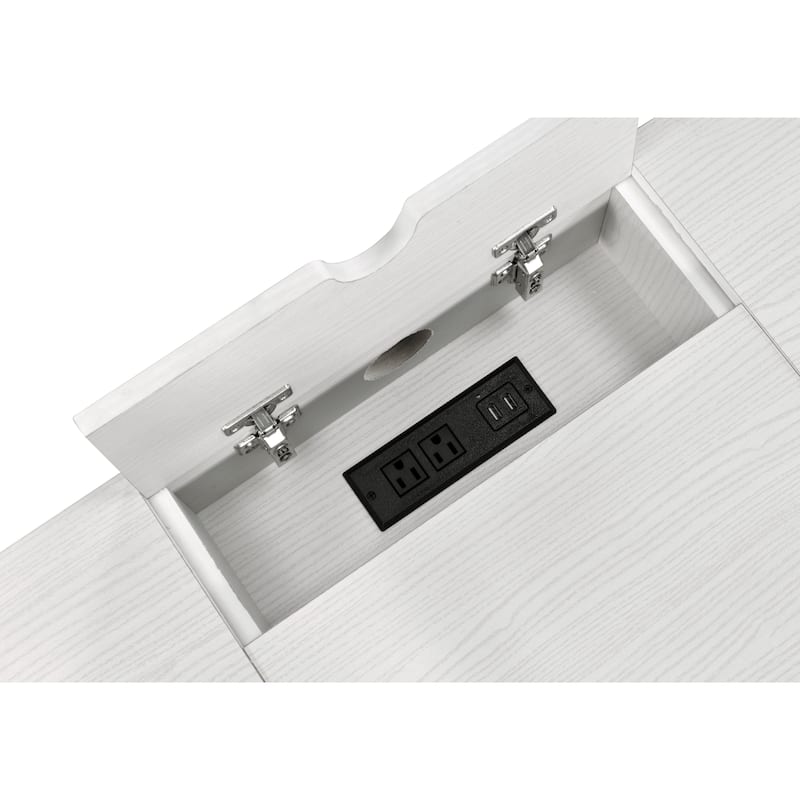 GDFStudio - Verster Writing Desk with USB Charging Port, Storage Drawer & Compartments, Metal Base