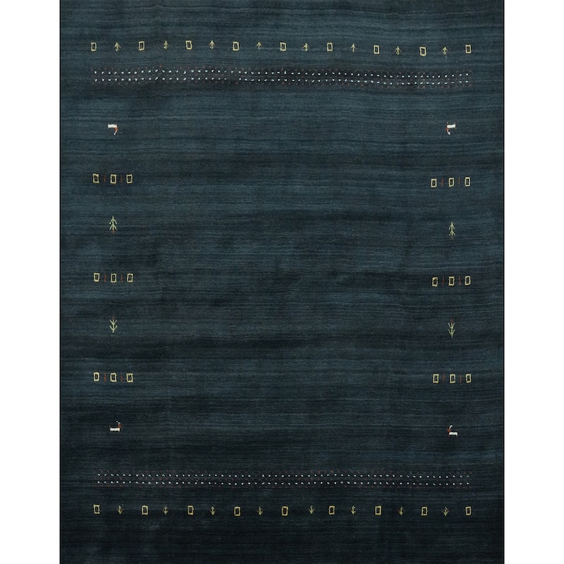 Hand Knotted Oriental 100% Wool Carpet Tribal Animal Pictorial Navy Blue & Blues Gabbeh Area Rug - 7' 9'' X 8' 0''