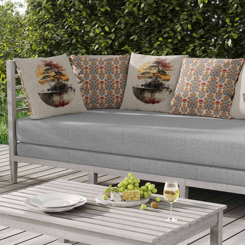 Blossom Bliss Bodhi Indoor/Outdoor Reversible Throw Pillow Peach and Orange