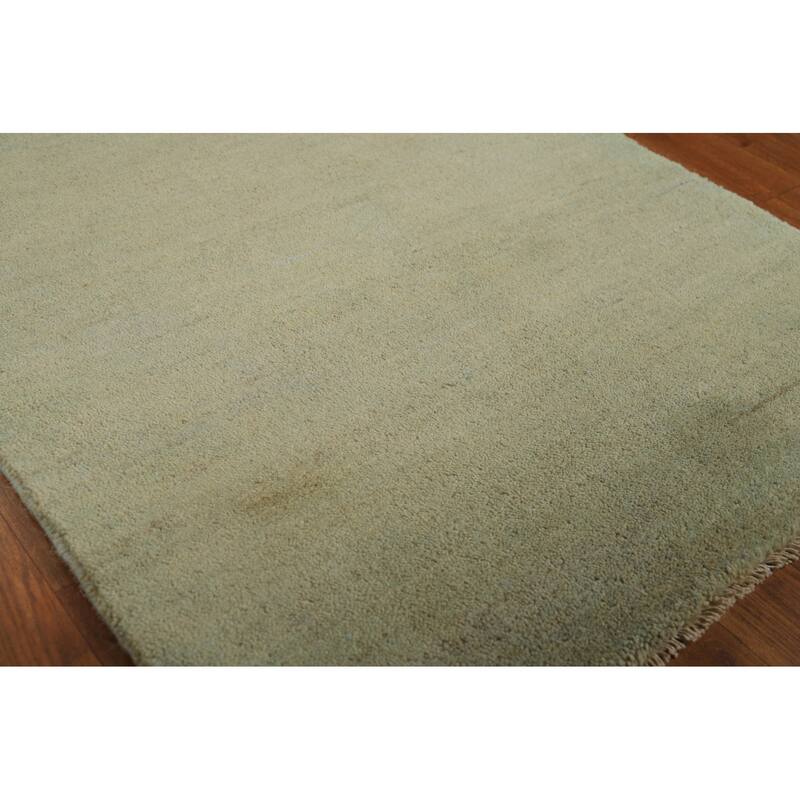 Green Modern Gabbeh Oriental Foyer Rug Hand-Knotted Wool Carpet - 2'7"x 4'1"
