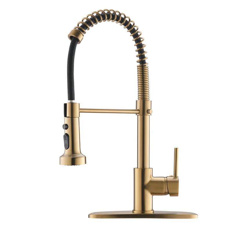 Commercial Kitchen Sink Faucet With Pull Down Sprayer Single Handle Kitchen Faucets Brushed Gold Solid Brass Modern Taps