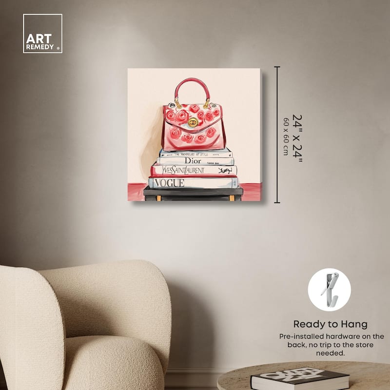 red flowers handbag Canvas by Art Remedy, Gallery Wrapped