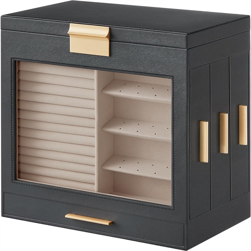 Jewelry Box with Glass Window - 6.1"D x 10.3"W x 12.6"H