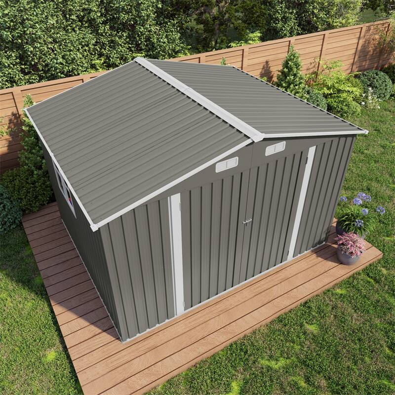 10 x 8 FT Outdoor Storage Shed,Large Metal Storage Shed,Clear Window