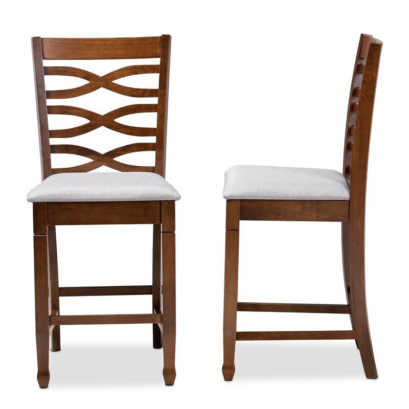 Modern Counter Height Pub Chairs - Grey Fabric & Walnut Finish - 2 Piece Set - 42.52