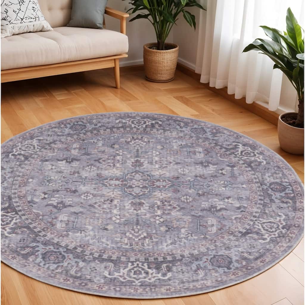 Gufiq Power Loomed Distressed Geometric Floral Traditional Area Rug By HomeRoots - 94' X '94' X '0.28