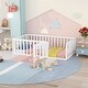 preview thumbnail 29 of 35, Twin Size Wooden Floor Bed Frame with Safety Fence and Privacy Door - Stylish & Minimal Deybed White