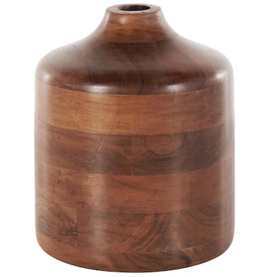 Wood Decorative Vase with Mosaic Strips and Natural Wood Grains - Brown - Roche River Decor - 8"W x 8"L x 9"H